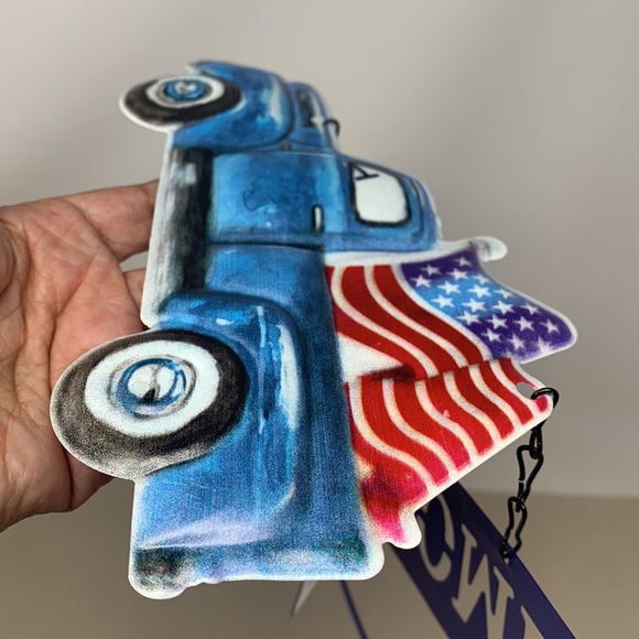 PATRIOTIC METAL BLUE PICKUP TRUCK W/ USA FLAG WELCOME SIGN WALL DOOR USA decor - Picture 9 of 10